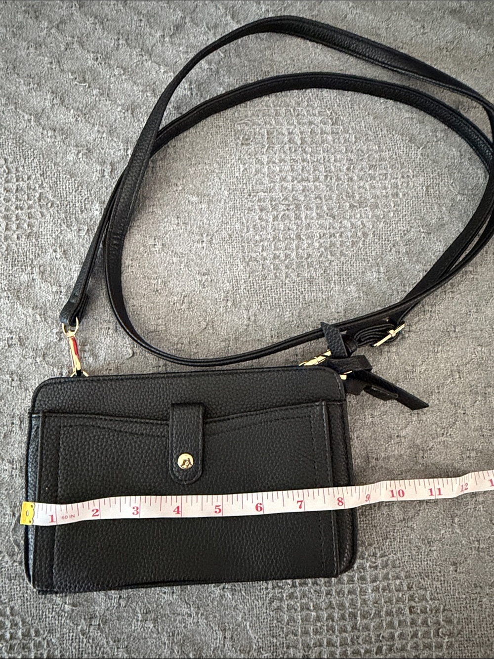 Black Leather Crossbody Wallet with Front Snap Pocket - Women's Shoulder Bag